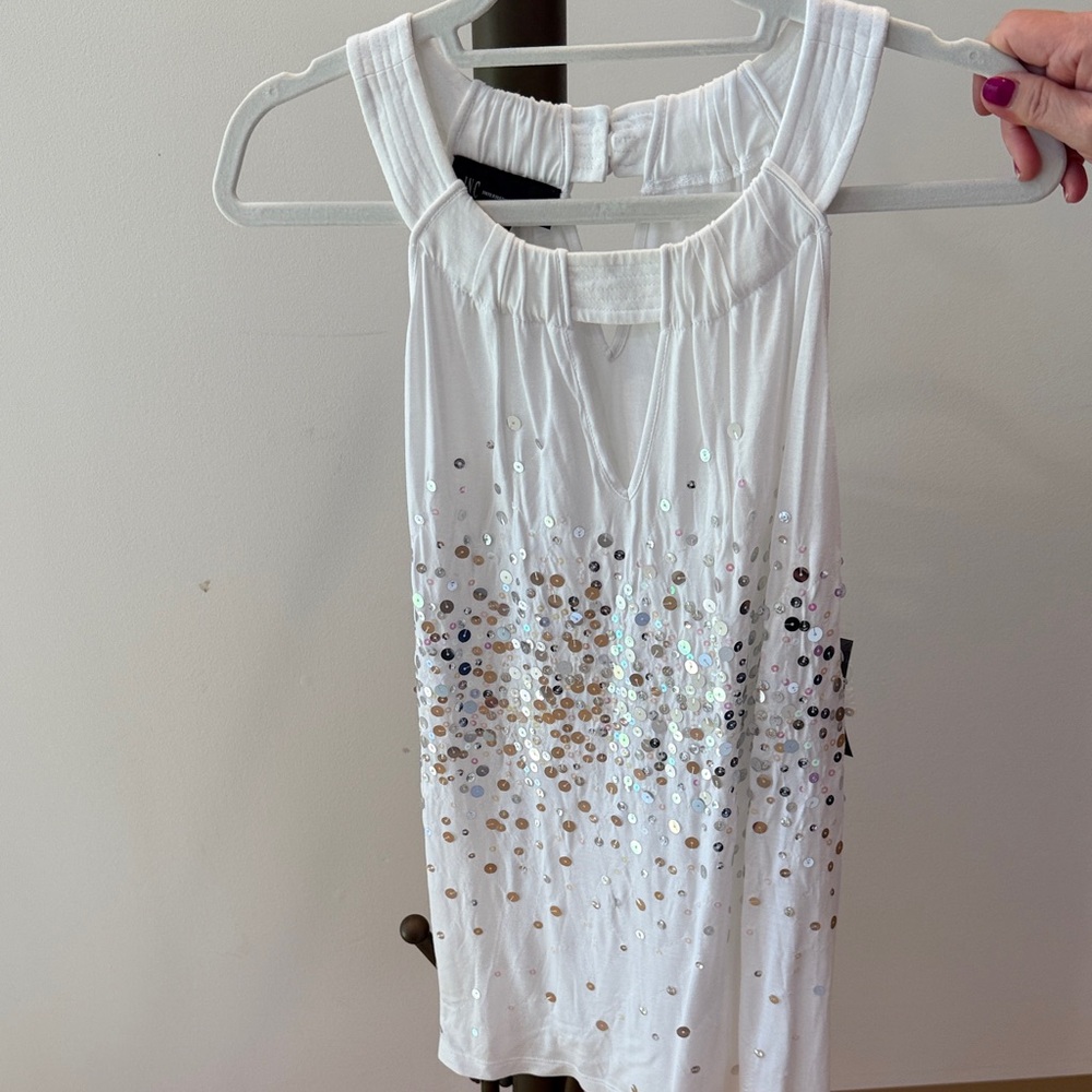 White Sequin Embellished Tank Top
